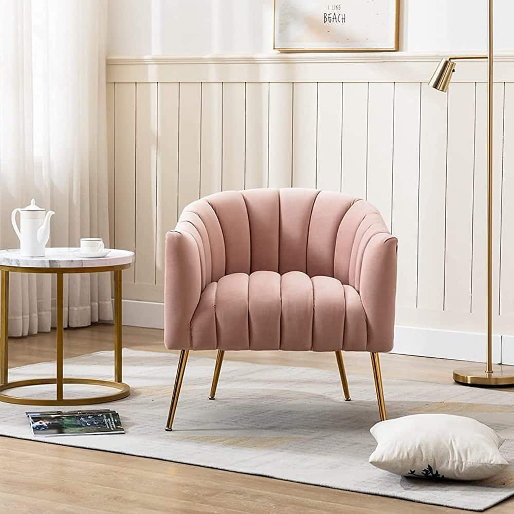 SEYNAR Modern Glam Velvet Accent Vanity Chair with Golden Metal Legs for Living Room