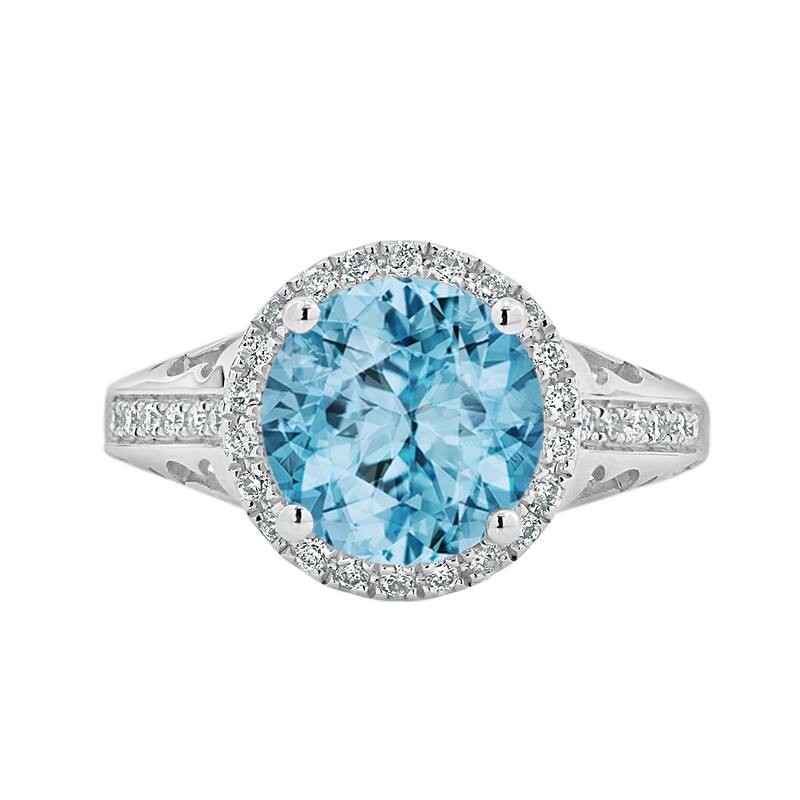 Auriya 2 5/8ct Fancy Round Sky Blue Topaz and Halo Diamond Engagement Ring 1/5ctw 14k Gold