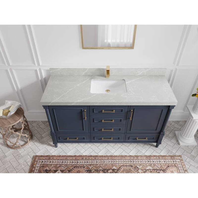 Willow Collections 60 in. W x 22 in. D Aberdeen Single Bowl Sink Bathroom Vanity with Countertop - 2" Pearl Gray - Hale Navy Blue