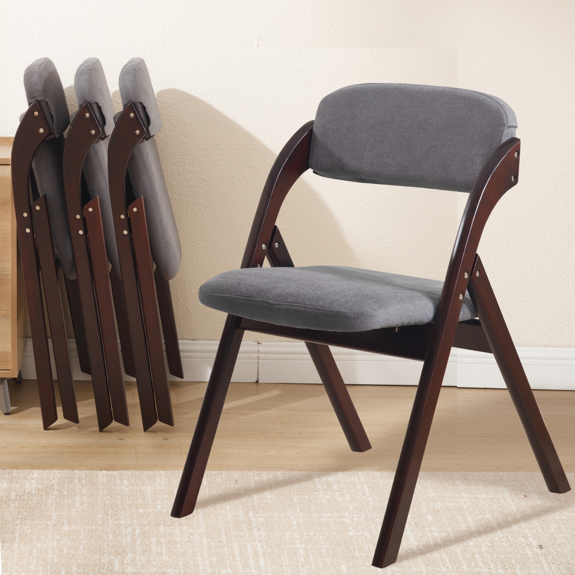 HOMYKA Padded Folding Chair Portable Wooden Dining Chairs Set of 4