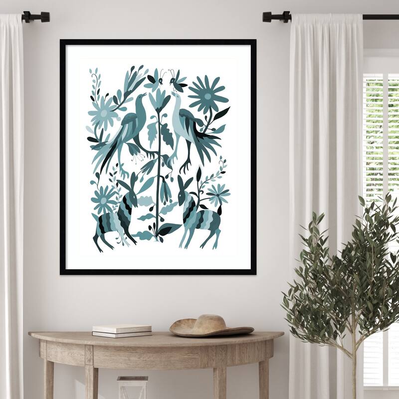 Otomi Blue by CATS AND DOTZ Wood Framed Wall Art Print - Svelte Noir Black