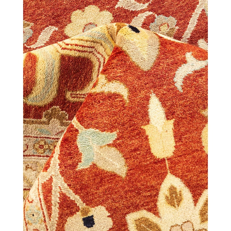 Overton Hand Knotted Wool Vintage Inspired Traditional Mogul Red Area Rug - 9' 3" x 12' 5"