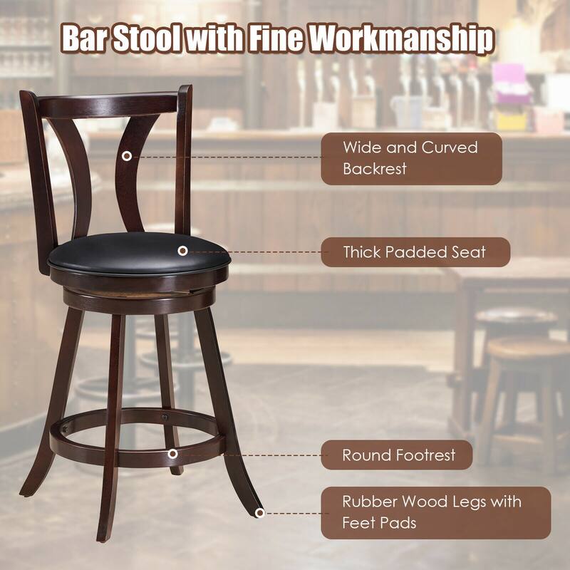 Gymax Set of 2 Swivel Bar stool 24'' Counter Height Leather Padded - See Details