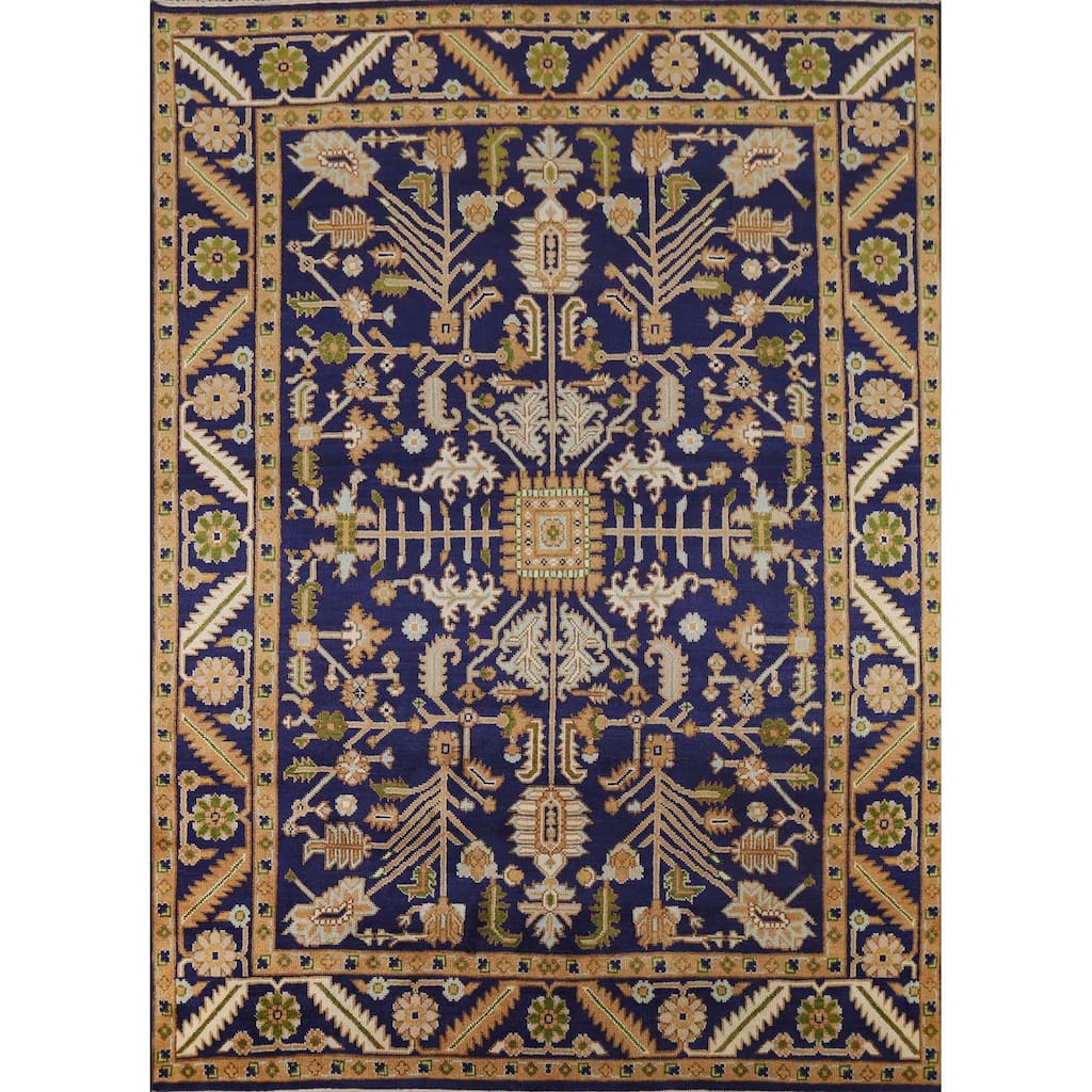 All-Over Blue Oushak Oriental Area Rug Handmade Wool Carpet - 7'11"x 9'9"