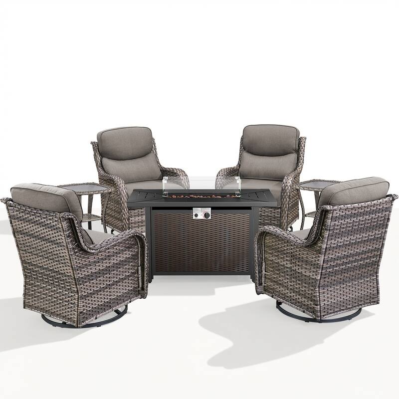 Pocassy Patio Sofa Swivel Chair Set with 43" Fire Pit Table