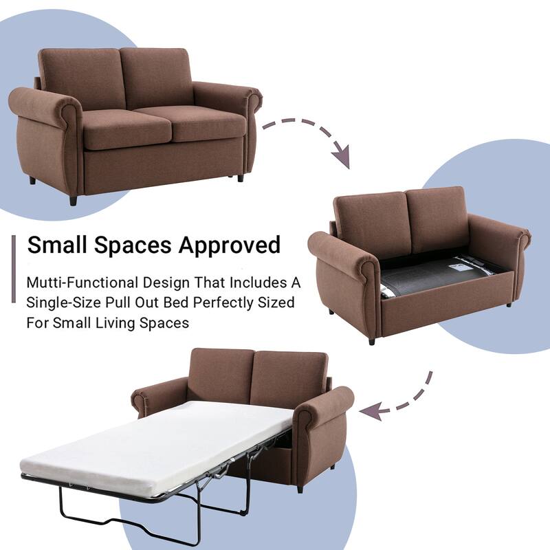 57.9" Orisfur Pull Out Sofa Bed Loveseat Sleeper With Twin Size Memory Mattress With Two Usb Ports For Living Room Spaces