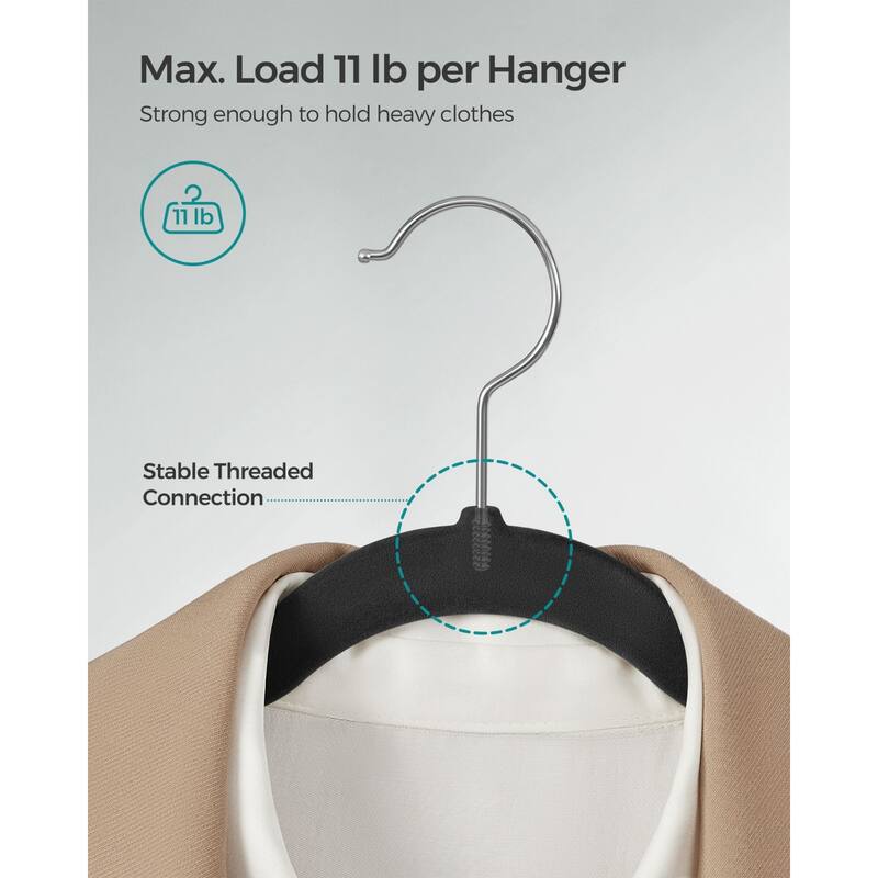 Space-Saving Velvet Anti-Slip Coat Hangers with Shoulder Notches and Swivel Hook