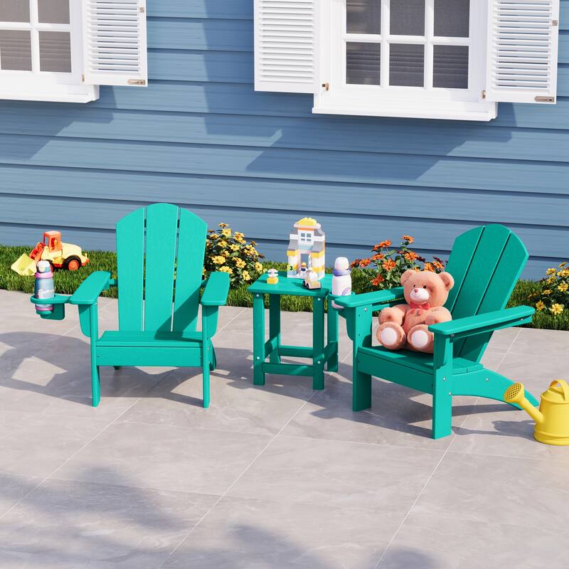 Laguna Kids Outdoor Poly Adirondack Chair with Side Table 3-Piece Set