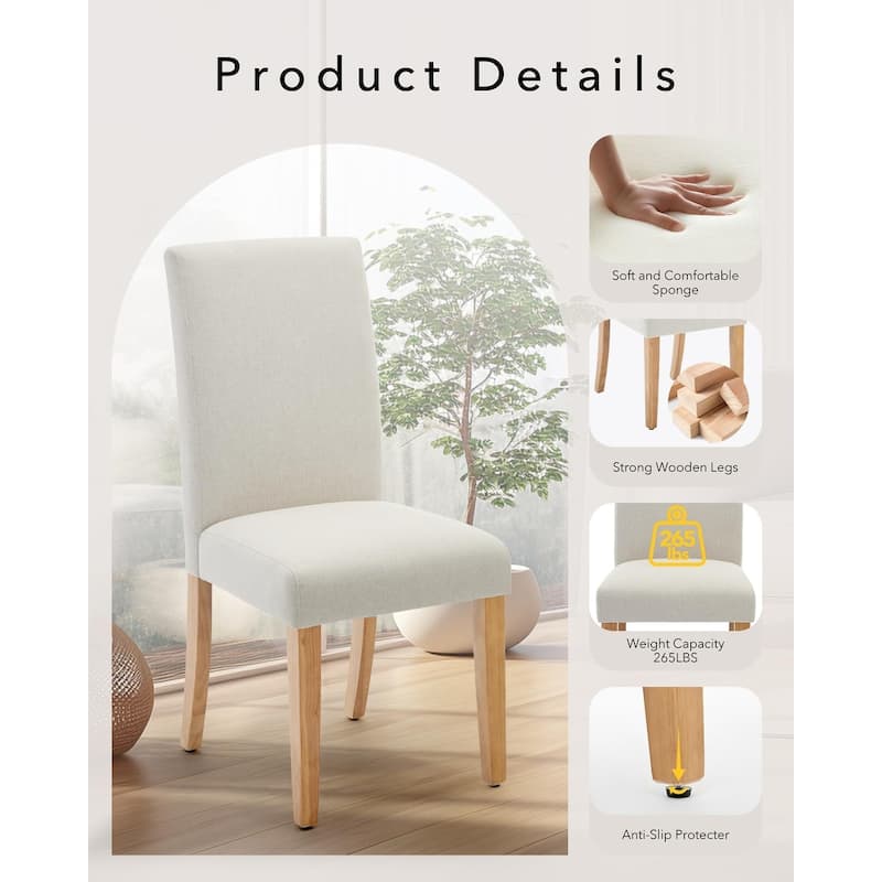 Modern Fabric Dining Chairs Set of 2 – Upholstered Curved Backrest, Wood Legs & 265lb Capacity, for Kitchen/Dining Room