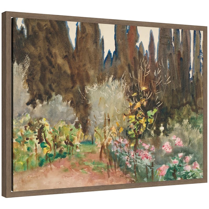 Kate and Laurel Gardens at Florence circa 1910 John Singer Sargent by Nostalgia Prints Framed Canvas Wall Art Print - 24 x 18 - Walnut