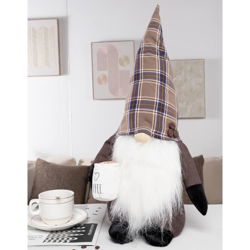 Rae Dunn Plush Kitchen Gnome - I LOVE COFFE - PLAID HAT
