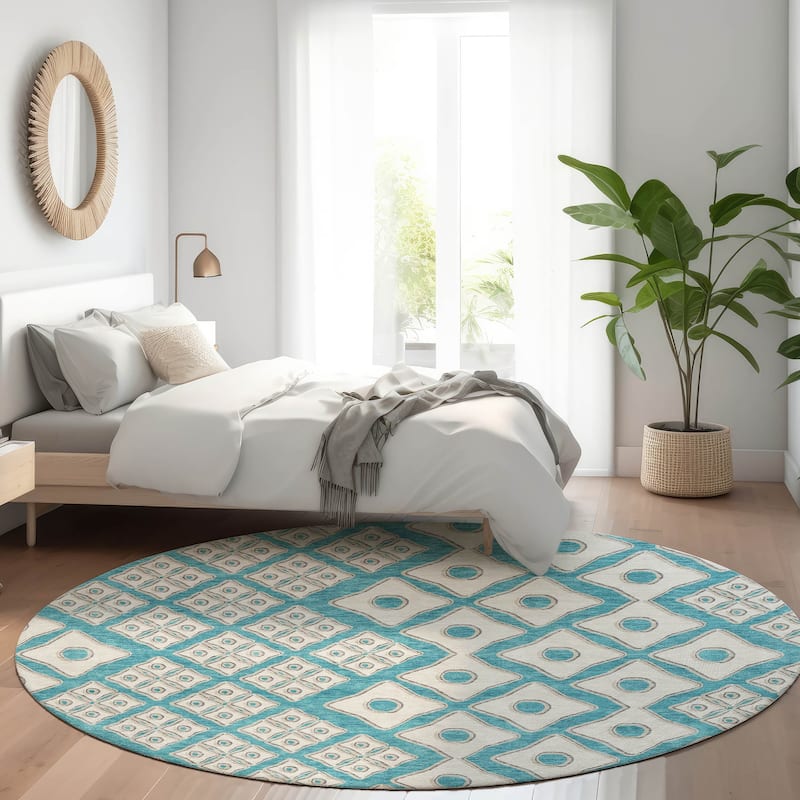 Machine Washable Indoor/ Outdoor Chantille Diamond Geo Rug