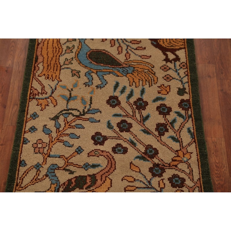 Animals Design Ziegler Indian Foyer Rug Hand-Knotted Wool Carpet - 2'8"x 6'0"
