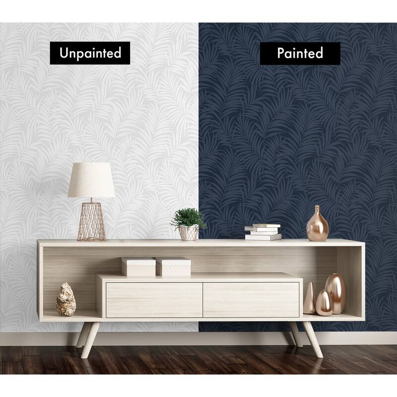 Seabrook Designs Off-White Tossed Palm Paintable Unpasted Wallpaper - 20.9 in. W x 33 ft. L