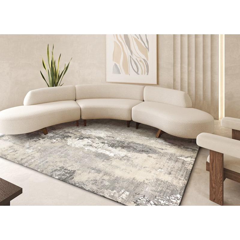 EXQUISITE RUGS Cosmo Hand-knotted Wool/Bamboo Silk Silver/Blue/Ivory Area Rug.
