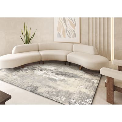 EXQUISITE RUGS Cosmo Hand-knotted Wool/Bamboo Silk Silver/Blue/Ivory Area Rug.