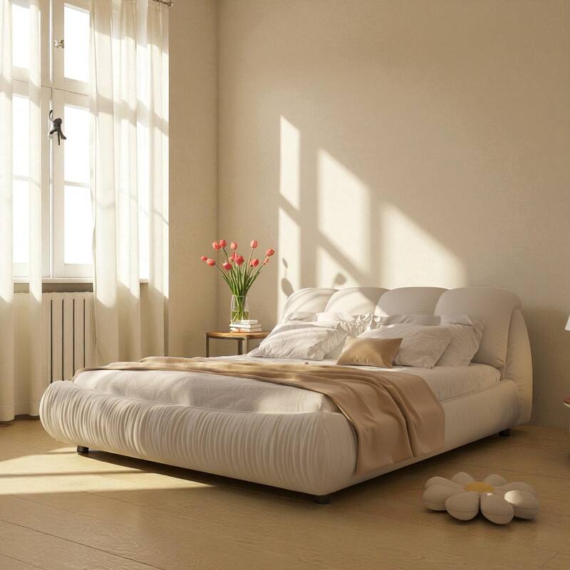 Queen/King Size Luxury Upholstered Platform Bed with Oversized Padded Headboard, Solid Wood Frame & Adjustable Mattress Height