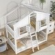 preview thumbnail 3 of 7, White Twin Wood House Bunk Bed with Roof & Safety Guardrails