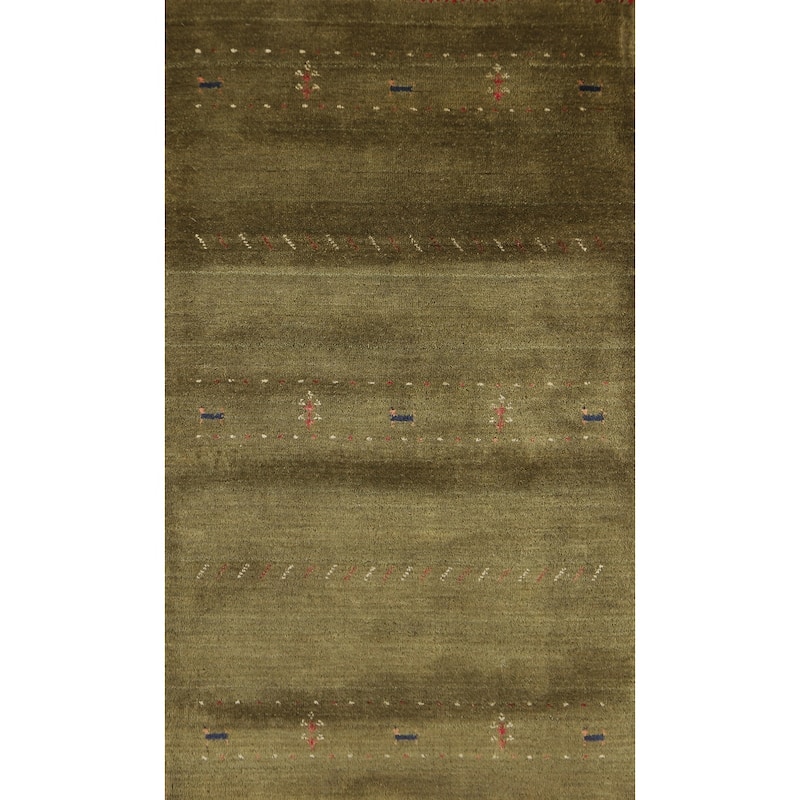 Hand Knotted Oriental 100% Wool Carpet Tribal Animal Pictorial Green Gabbeh Area Rug - 5' 3'' X 3' 0''