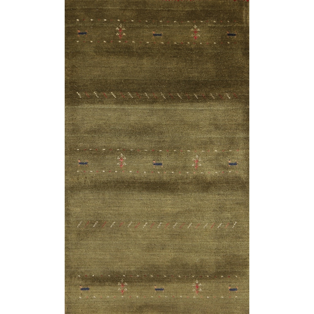 Hand Knotted Oriental 100% Wool Carpet Tribal Animal Pictorial Green Gabbeh Area Rug - 5' 3'' X 3' 0''