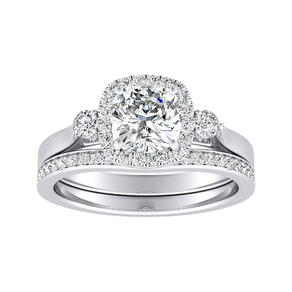 Auriya 1/2ct Cushion-cut Moissanite and Diamond Engagement Ring Set 14k Gold 2/5ct TDW. Opens flyout.