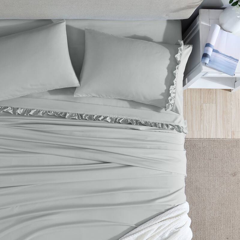 Home Essential Luxurious Silky Ruffle Hem Microfiber Bedding Sheet Set