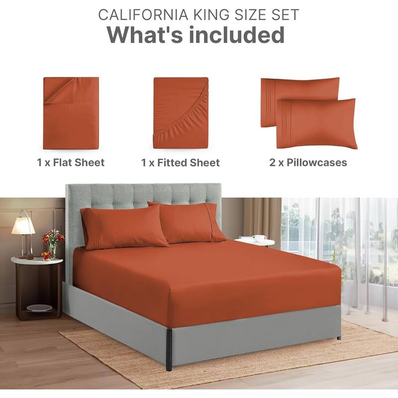 CGK Linens 4 Piece Solid Microfiber Extra Deep Pocket Bed Sheet Set