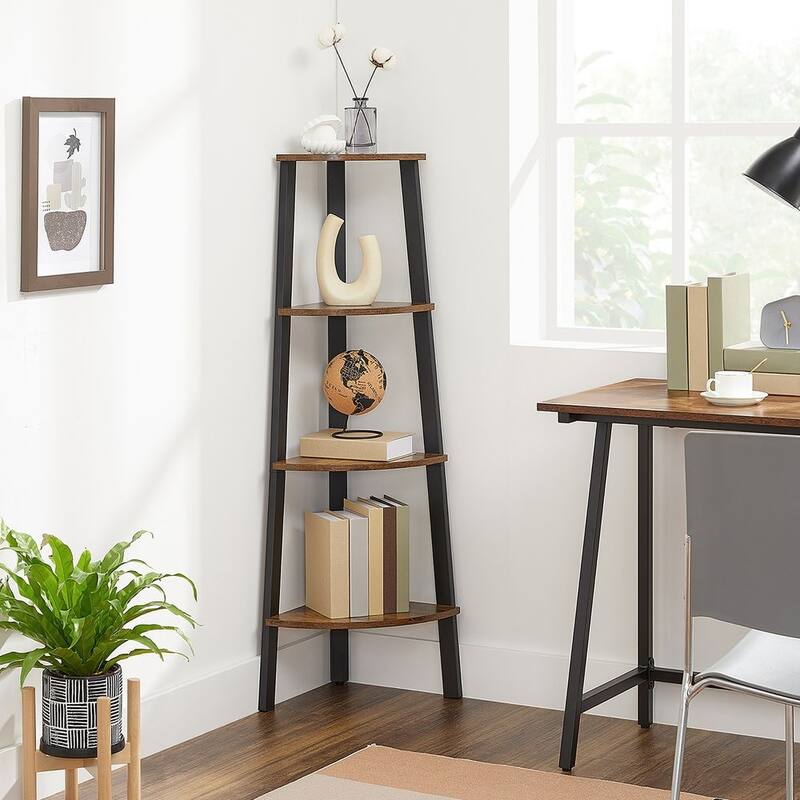 4-Tier Bookcase Storage Rack with Steel Frame Ideal Use for Plant Stand or Display Shelf - 13.1"D x 13.1"W x 49.2"H