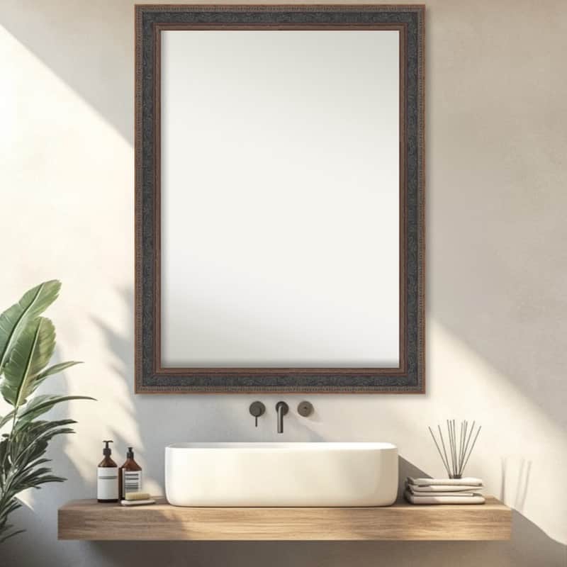 Attic Aged Non-Beveled Wood Framed Bathroom Vanity Wall Mirror