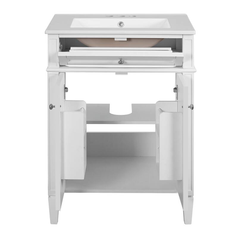 24" Bathroom Vanity with 2 Doors and Tip-Out Drawer - Bathroom Storage Cabinet with Sink