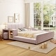 preview thumbnail 17 of 44, Full Size Velvet Upholstered Platform Bed w/ Bedside Desk & Stool, Mother & Child Platform Bed Frame w/ Footboard & Guardrail Pink