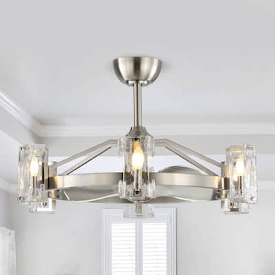 34-inch Modern 6-Light 3-Blade Chandelier/Ceiling Fan with Glass Shade
