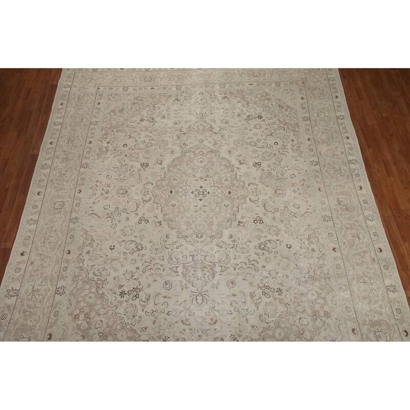 Hand Knotted Oriental 100% Wool Carpet Traditional Floral Beige & Ivories Kashan Area Rug - 12' 3'' X 9' 6''