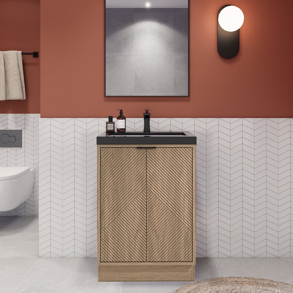 Milano 24" Freestanding Bathroom Vanity with Black Acrylic Sink