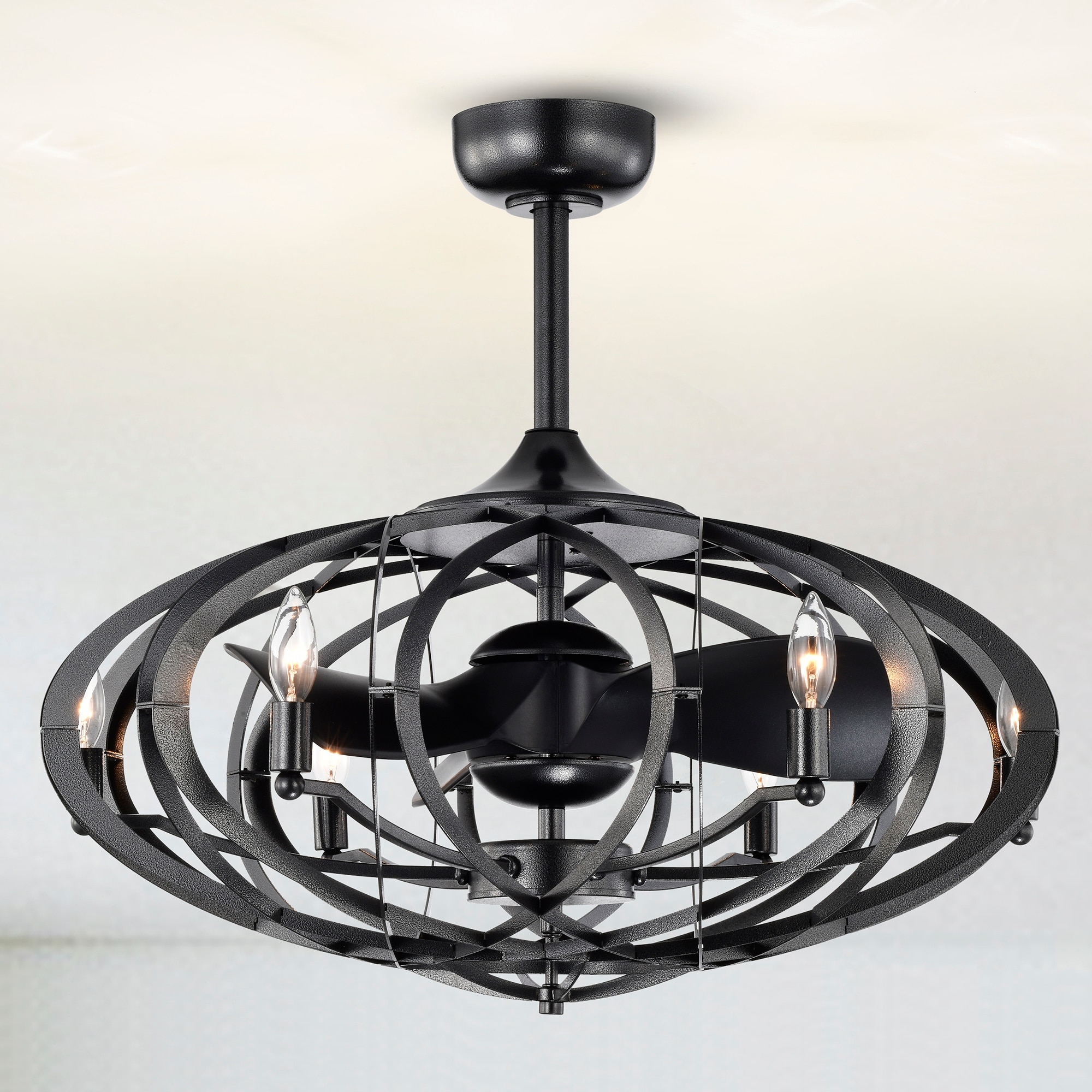 Warehouse of Tiffany Neo 29-inch Gun Metal Grey 6 Lights 3 Blades Lighted Ceiling Fan with Remote
