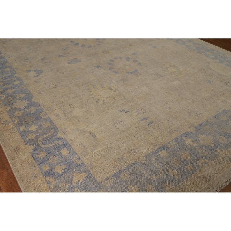 Hand Knotted Oriental 100% Wool Carpet Transitional All-Over Beige & Ivories Oushak Area Rug - 12' 4'' X 9' 2''