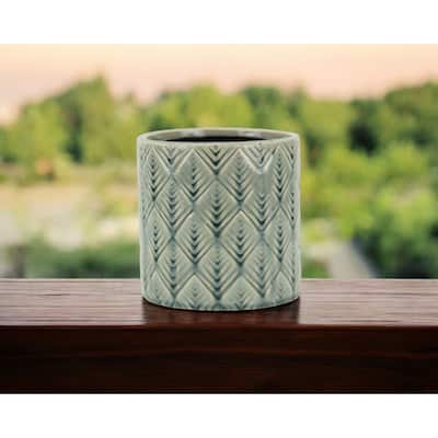 HomeRoots 6" Green Geometric Ceramic Indoor Outdoor Round Pot Planter