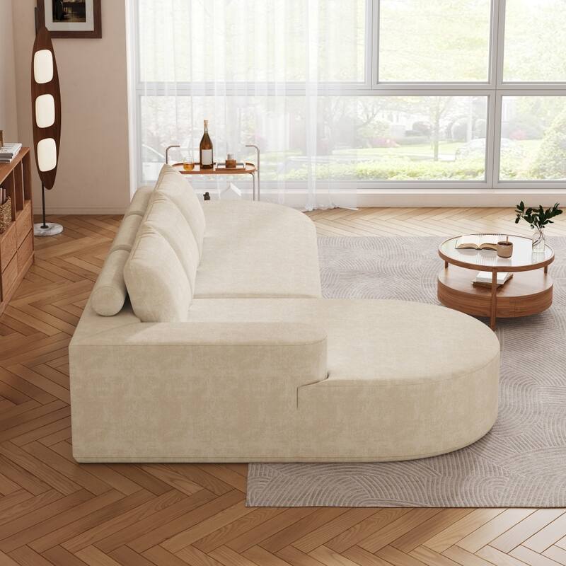 108.5" Modern Curved Chenille Upholstered Sectional Sofa with 3 Pillows