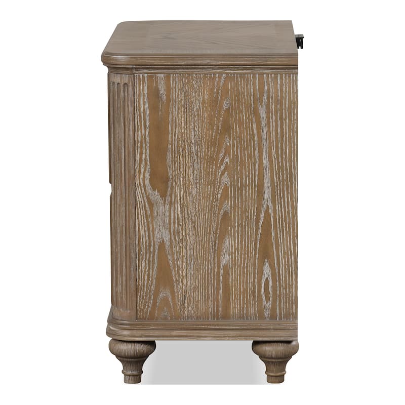 Furniture of America Aveline Modern Rustic Oak Solid Wood 2-Drawer Nightstand With USB Ports