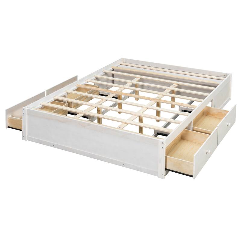 Queen Size Storage Platform Bed with 4 Drawers & Hydraulic Lift Footboard, Space-Saving Frame