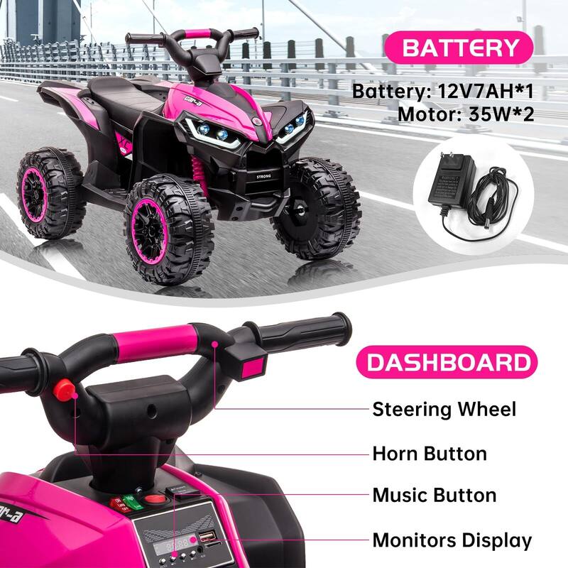 12V Ride on 4-Wheeler ATV Quad Vehicle with Remote Control