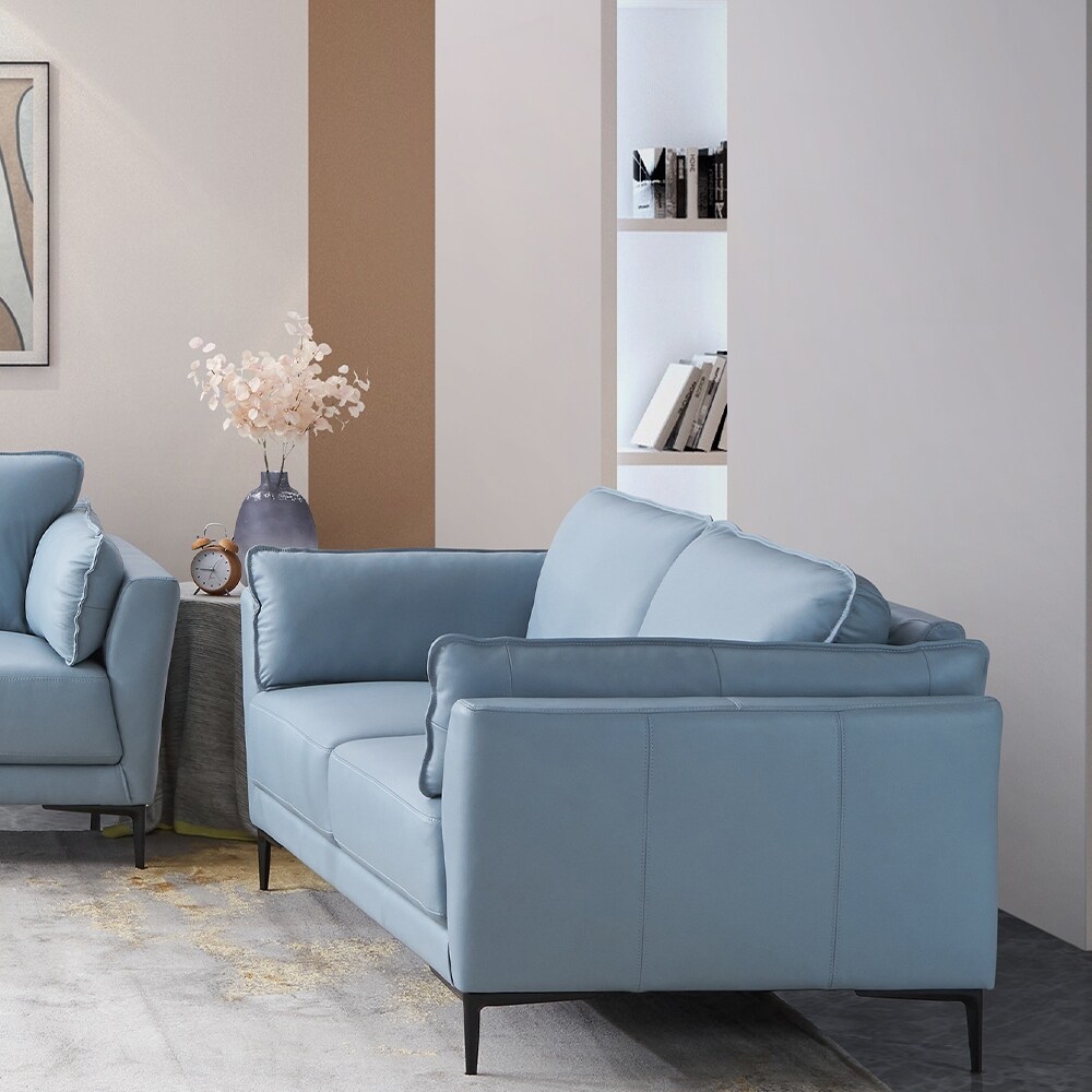 Light blue sale leather sofa set