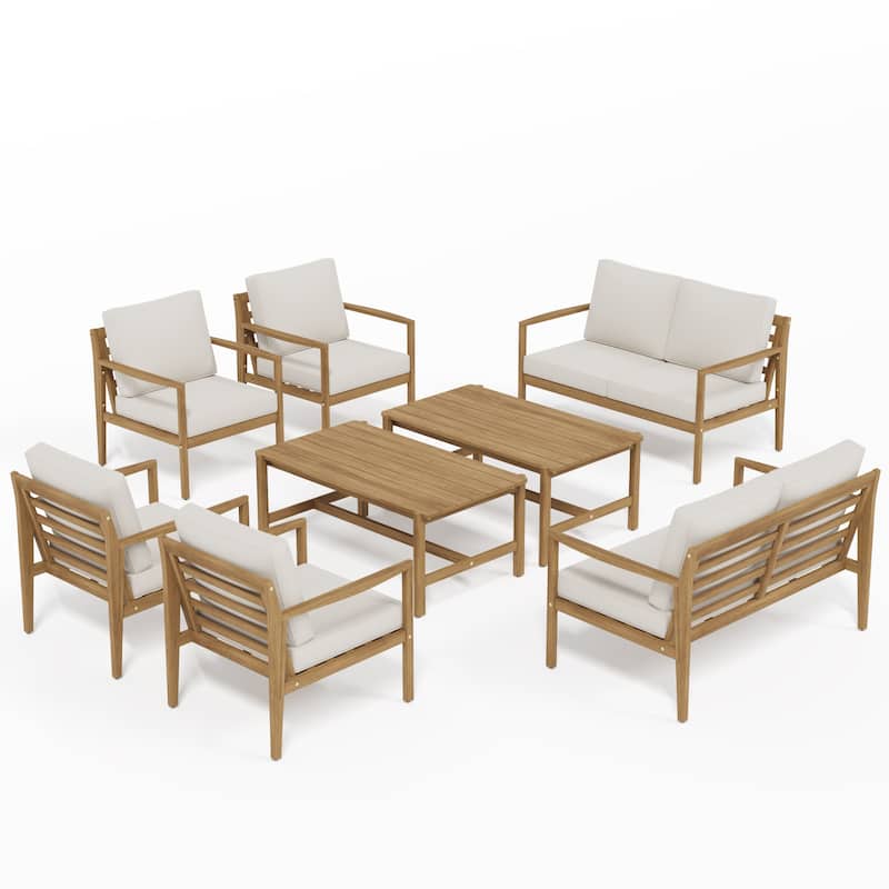 Outdoor Conversation Set with Coffee Table in Acacia Wood 8-Piece Sofa Set