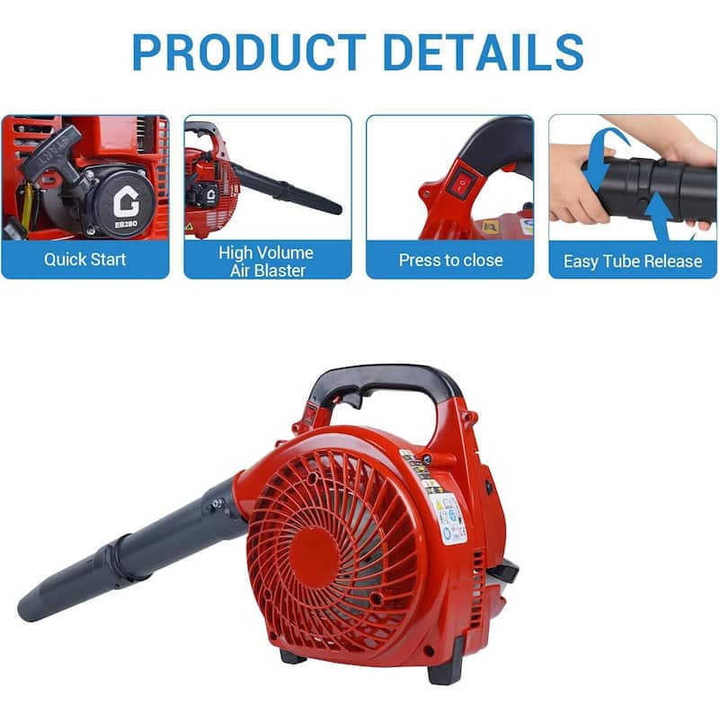 28cc 2-Stroke 1.1 HP, 490 CFM, 280 MPH Handheld Gas Powered Leaf Blower for Effortless Lawn & Leaf Cleanup - N/A