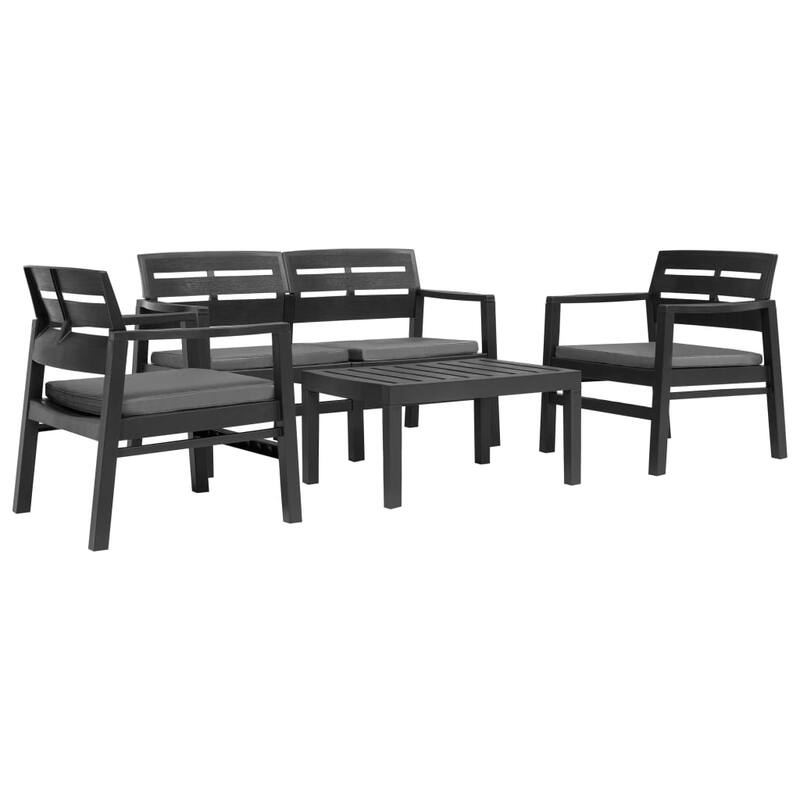 vidaXL Patio Furniture Set 4 Piece Conversation Set Table and Chairs Plastic - 30.7" x 21.7" x 15" - Grey
