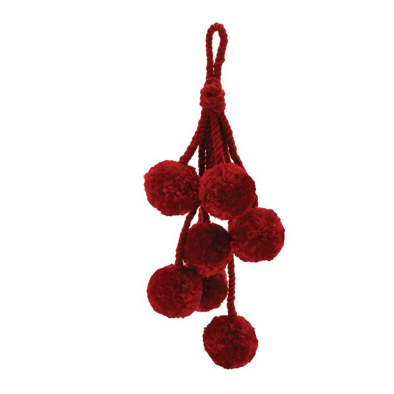 Pom Pom Cluster Drop Christmas Ornaments - 14.75" - Burgundy - 4ct