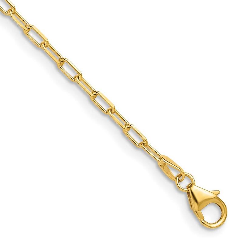 Curata 14k Yellow Gold 2.2mm Solid Beveled Paperclip Chain Bracelet Options: 7" 8"