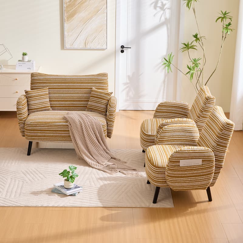 Modern 2-Seater Sofa Deep-Seated Sofa with Armrest Pillows & Side Storage Pockets, for Bedroom, Apartment