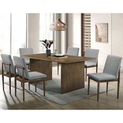 Velez Mid-Century Modern Natural Tone and Light Grey Solid Wood 7-Piece Dining Table Set by Furniture of America