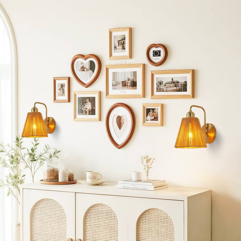 Hand-Woven Brass Brown Paper Rope 1-Light Wall Sconce